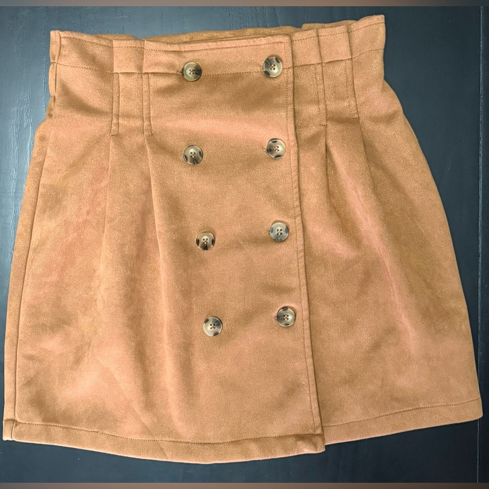 Haute Monde Tan Pleated Faux Suede Mini Skirt Casual